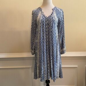 Natalie Martin Fiore Chevron 3/4 Sleeve Short Dress Rayon  Loop Buttons Size XS